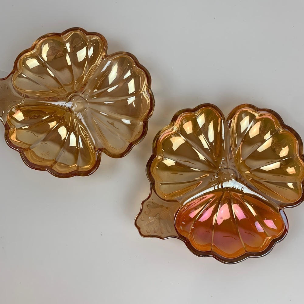 [SOLD]  set of two glass tray marigold peach / jewelry holder / MCM decor